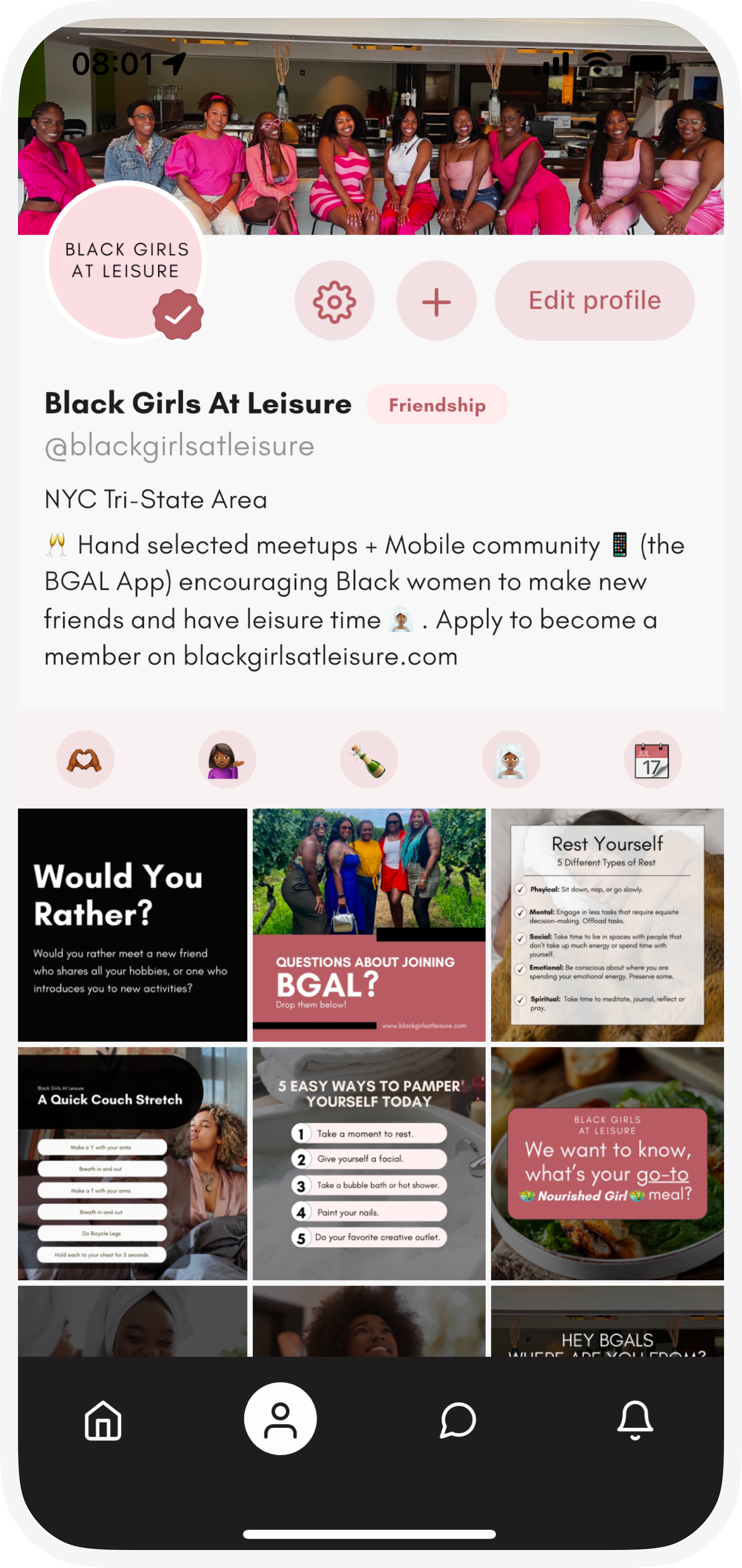BGAL App profile screen